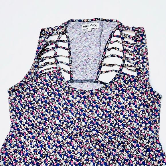 Vans Substitute Col Dress Junior Small Floral Print Blue Blouson Cutout Mini - Picture 3 of 6